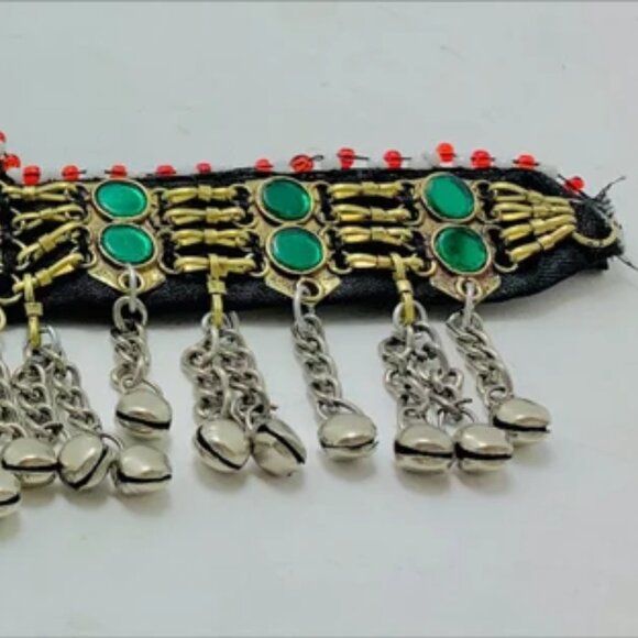 Green Handmade Tribal Matha Patti, Kuchi Matha Patti, Traditional Head Piece,